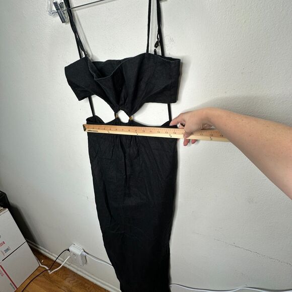 Rumer Black Avalon Ring Linen Dress Bandeau Top & Side Slit Skirt Zip Back L - Picture 15 of 16